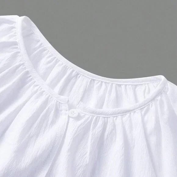 White Cute Women's Solid Color Daily Long Sleeve Romper - Picture 4 of 5